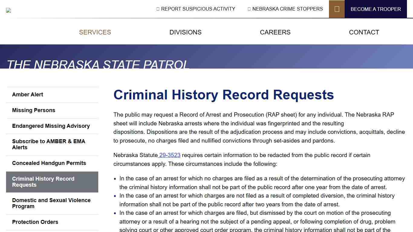 Criminal History Record Requests Nebraska State Patrol